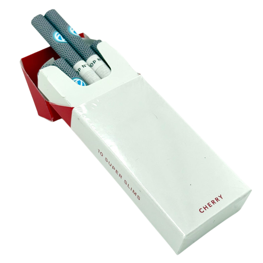 10 Pack of cherry-flavored slim cigarettes with red and white packaging on a white background